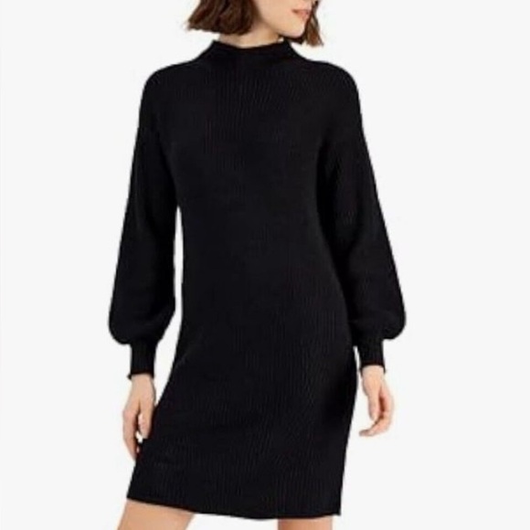 Black Mock Neck Sweater Dress - Picture 1 of 4